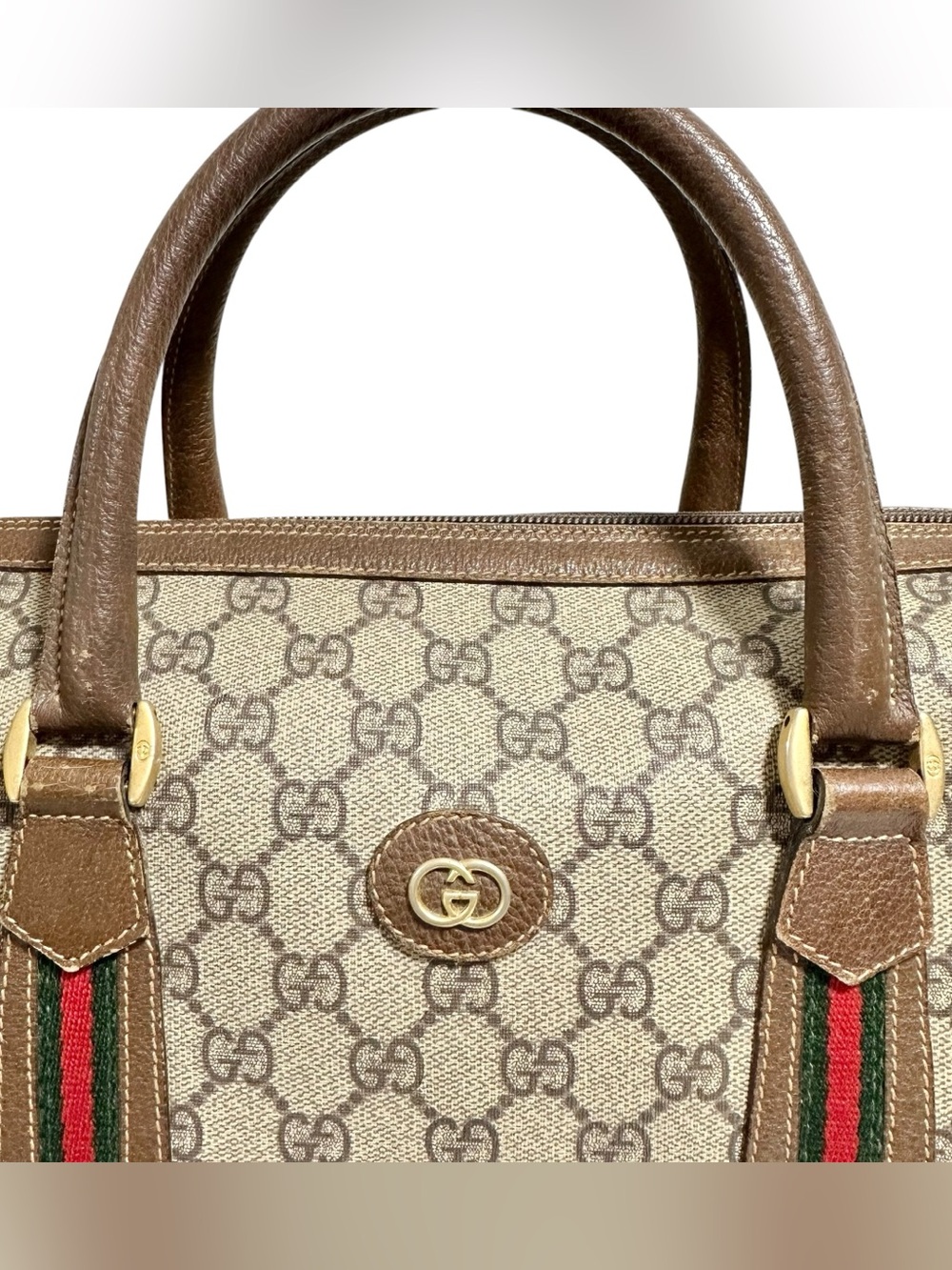 Gucci GG Supreme Web Canvas & Leather Sherry Stripe Boston Two Way Bag - Picture 2 of 16